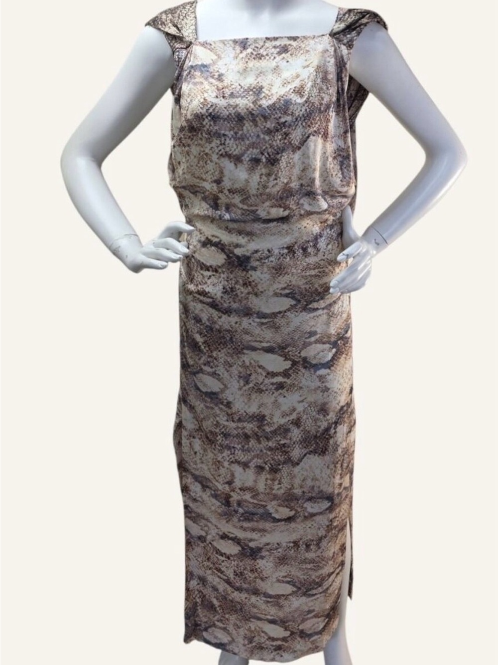 Zara Snake-Print Maxi Dress in Brown and Cream